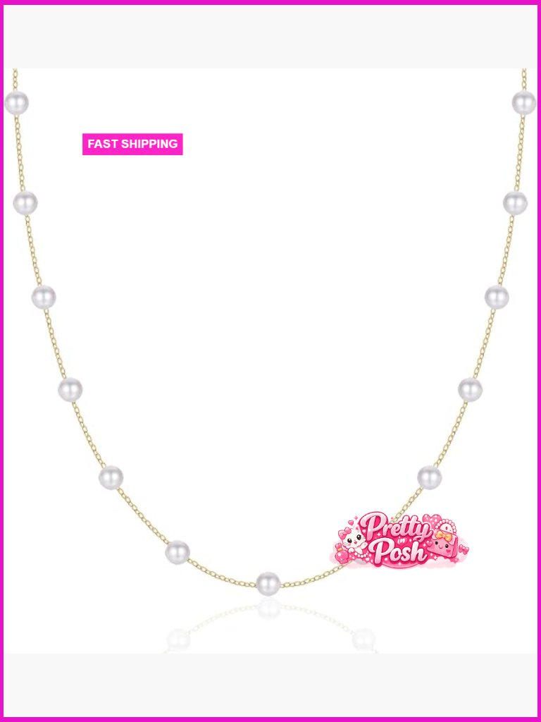 14k Solid Gold Freshwater Cultured Pearl Station Necklace 18"